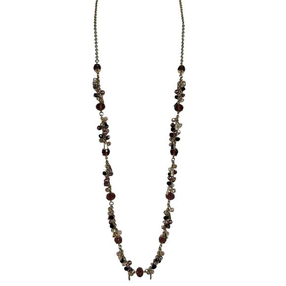 Talbots Gold Chain Multicolor Beaded Long Statement Necklace - Picture 1 of 5
